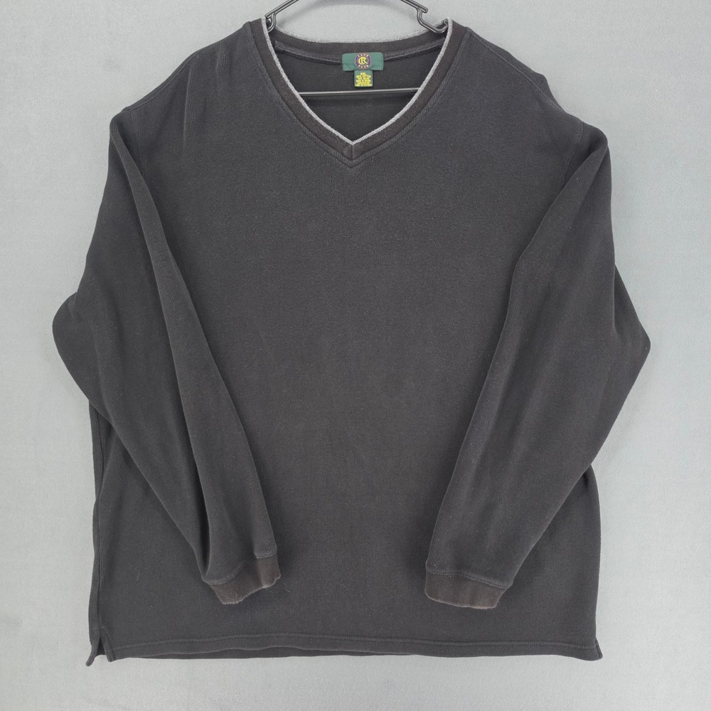 Club Room Mens XXL Black V-Neck Ribbed 100% Cotton Long Sleeve Pullover Sweater